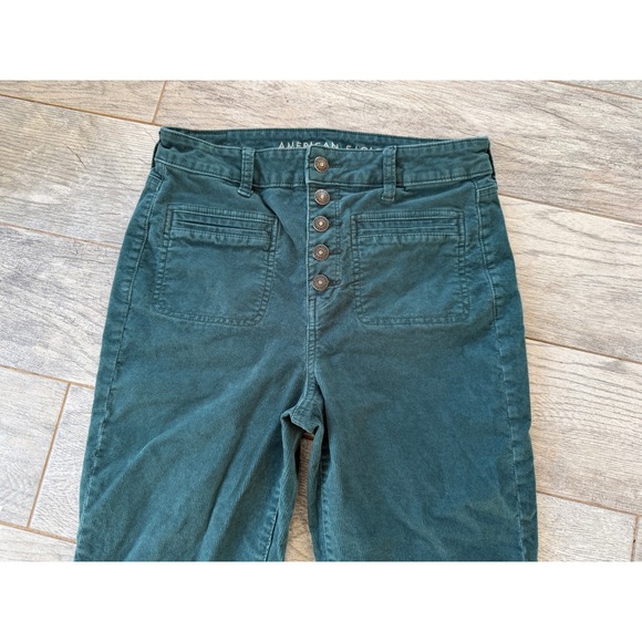American Eagle Super Hi Rise Flare Corduroy Pants Size 8 Jeans Button Fly Teal - Picture 4 of 12